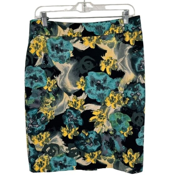 Ann Taylor Womens watercolor Floral Pencil Skirt Size 10 Cotton stretch - Picture 1 of 10